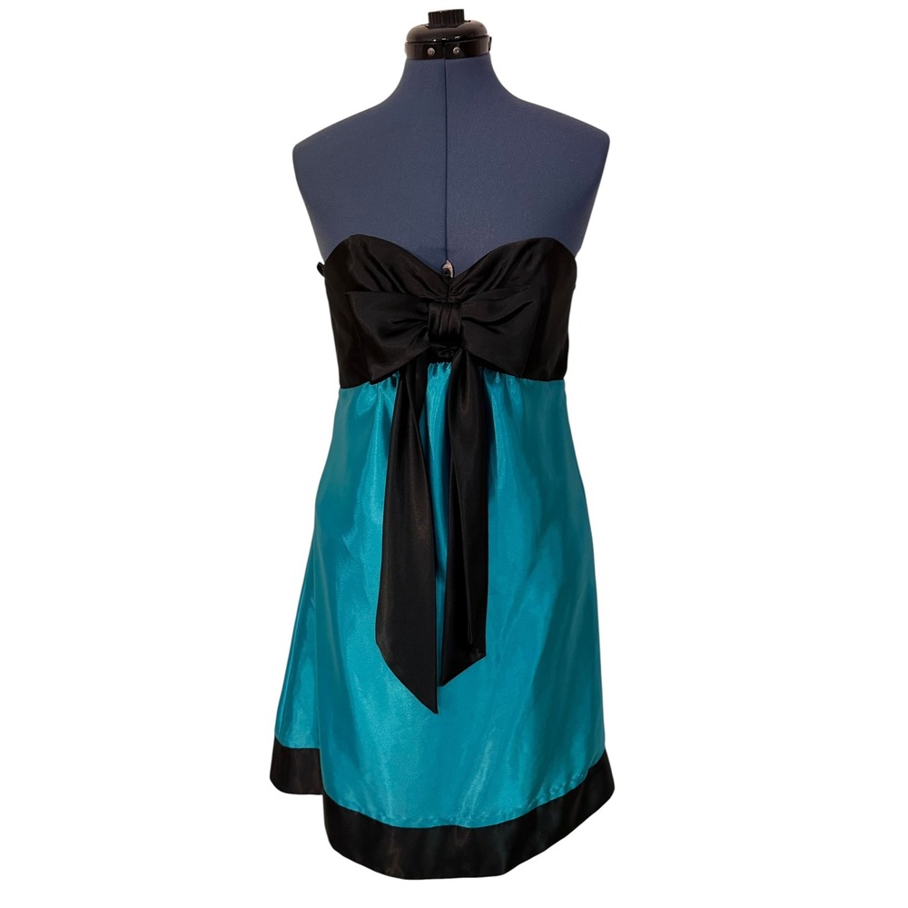 Vtg Jessica McClintock Gunne Sax Teal Satin Bow Strapless Babydoll Dress Hoco 9